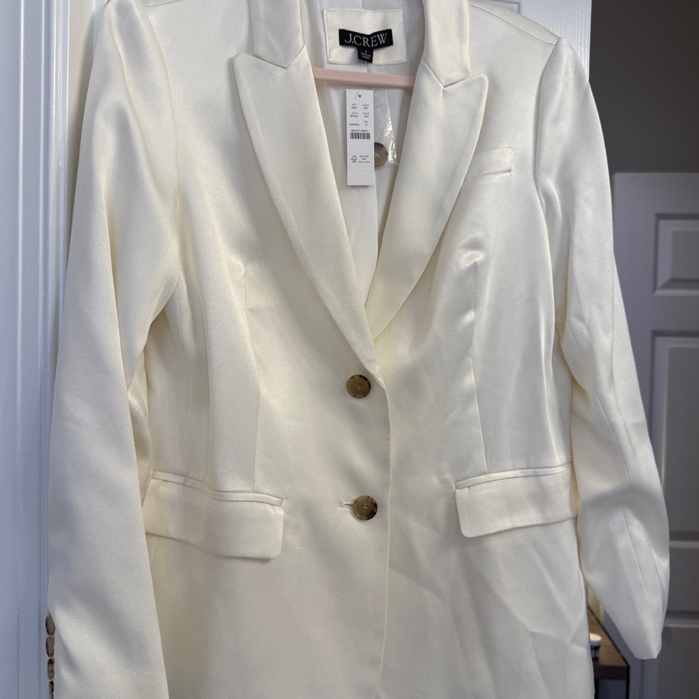 J. Crew Ivory Satin Blazer Classic Tailored Fit